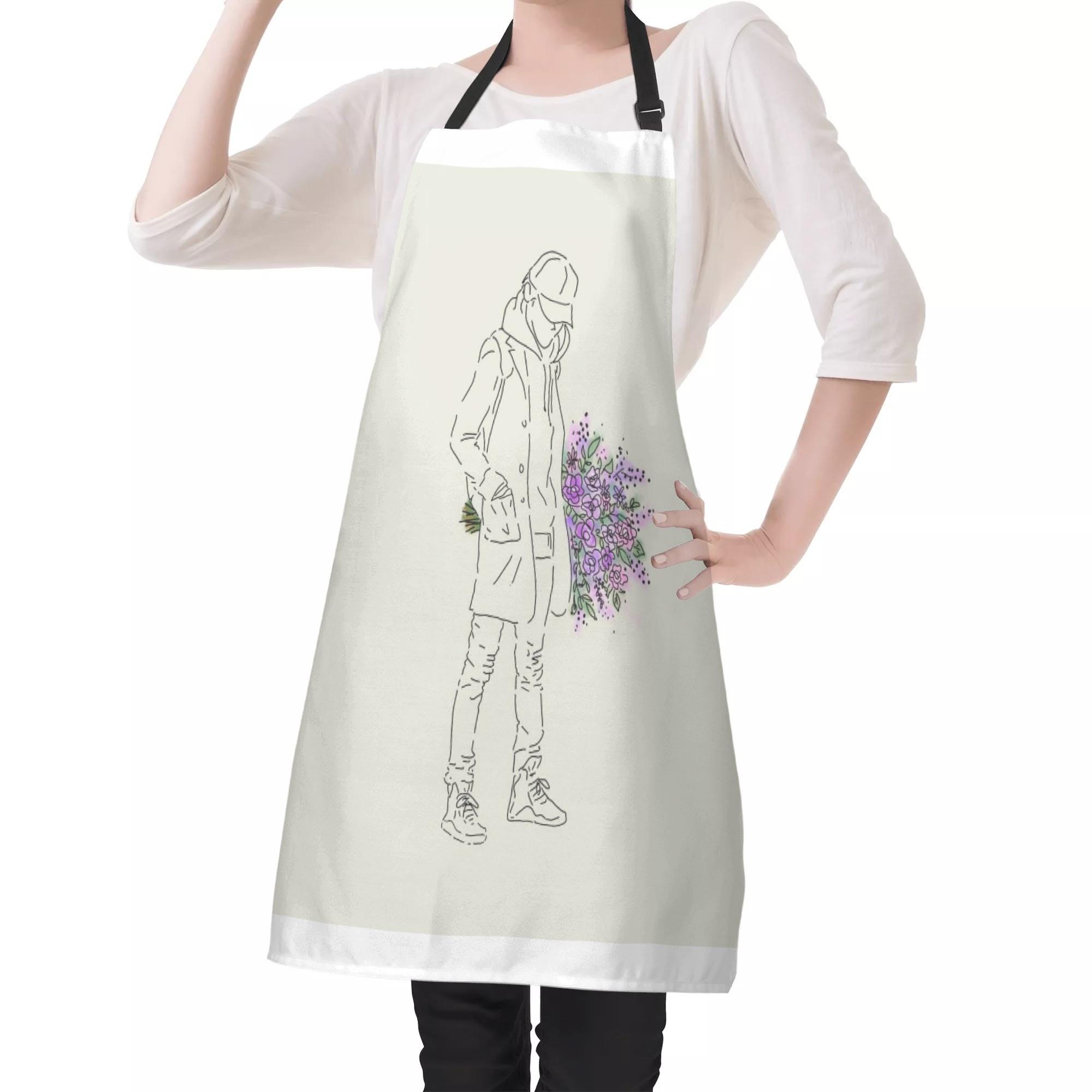 花束を持った青年(エプロン) エプロン ユニセックス ホームデコレーション アート さとみん。 _ID018