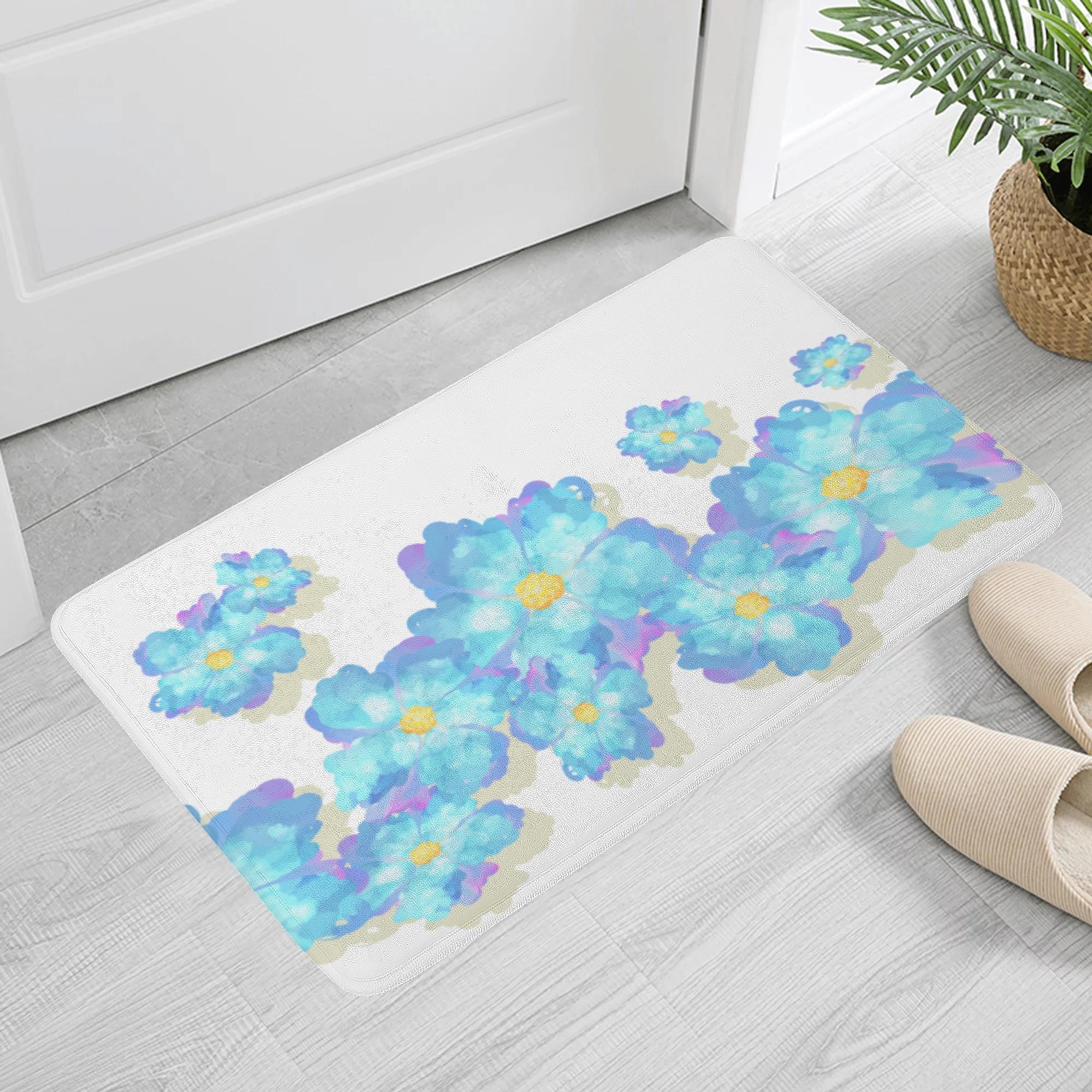 Blue Flower(ふんわりドアマット) ふんわりドアマット ユニセックス ホームデコレーション アート 青い花 花柄 大人かわいい ブルー 涼しげ さとみん。 _ID018