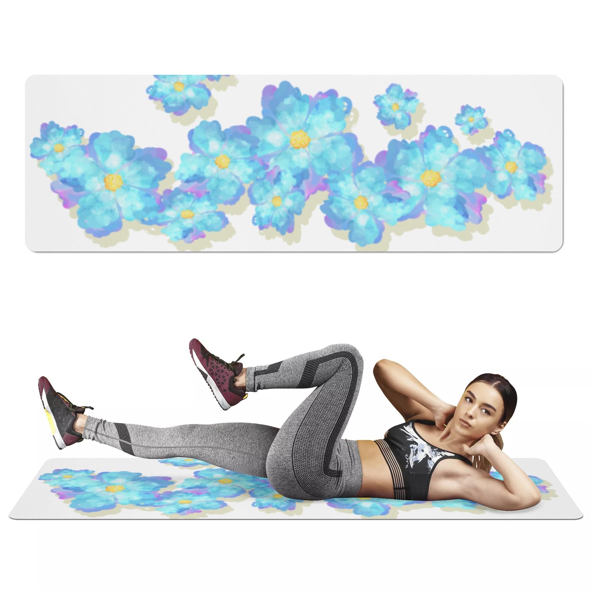 Blue Flower(ヨガマット) ヨガマット ユニセックス ホームデコレーション アート 青い花 花柄 大人かわ..