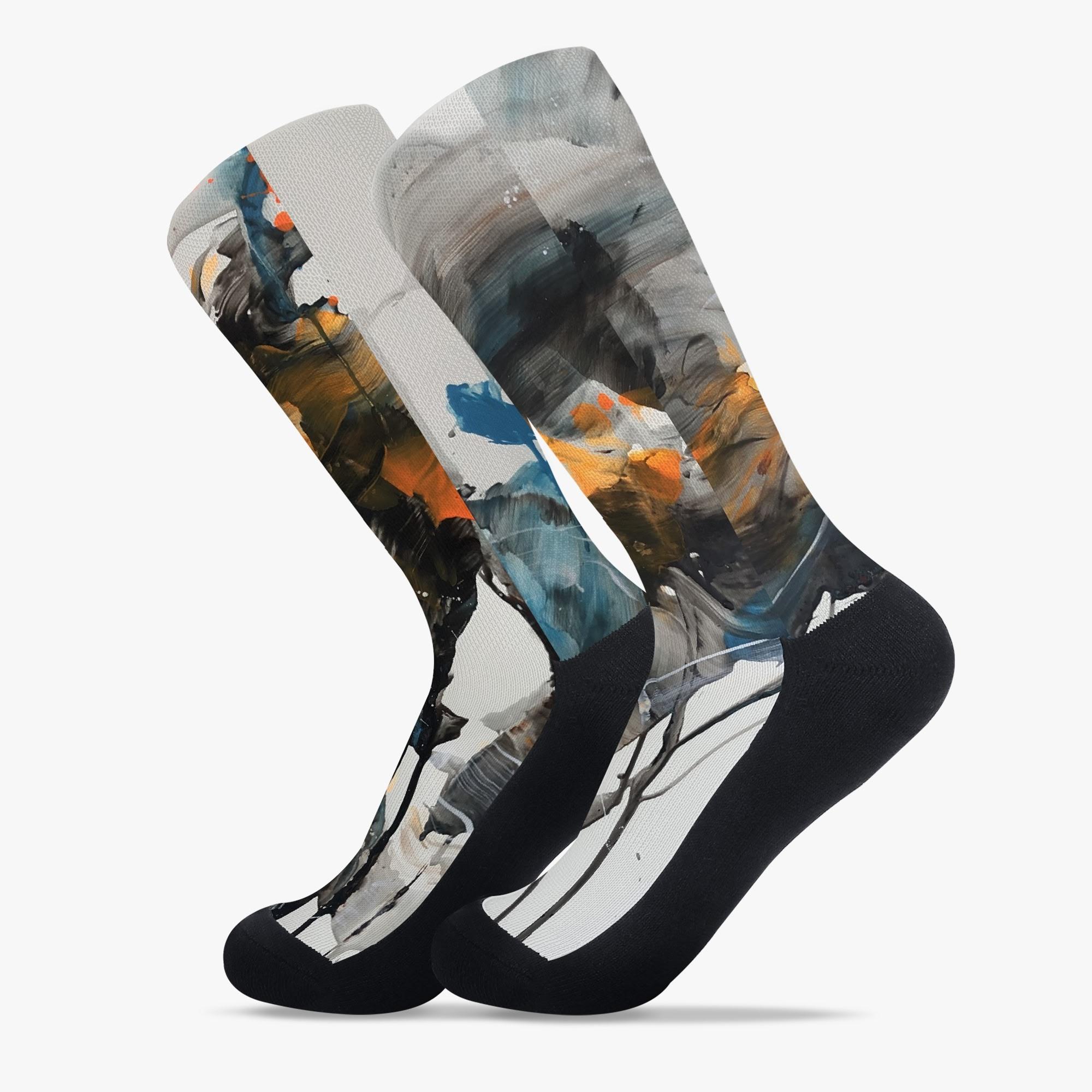 オレンジと青の飛沫(クルーソックス) ソックス ユニセックス アクセサリー アート ブルー オレンジ ブラック TakeshiYokoshima _ID018