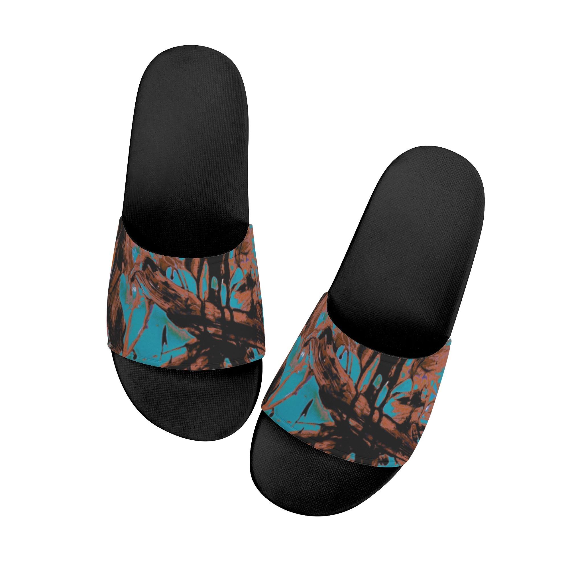 錆た鉄色の赤とターコイズのコラージュ(サンダル) サンダル レディース キッズ メンズ シューズ アート 現代アート TakeshiYokoshima _ID018