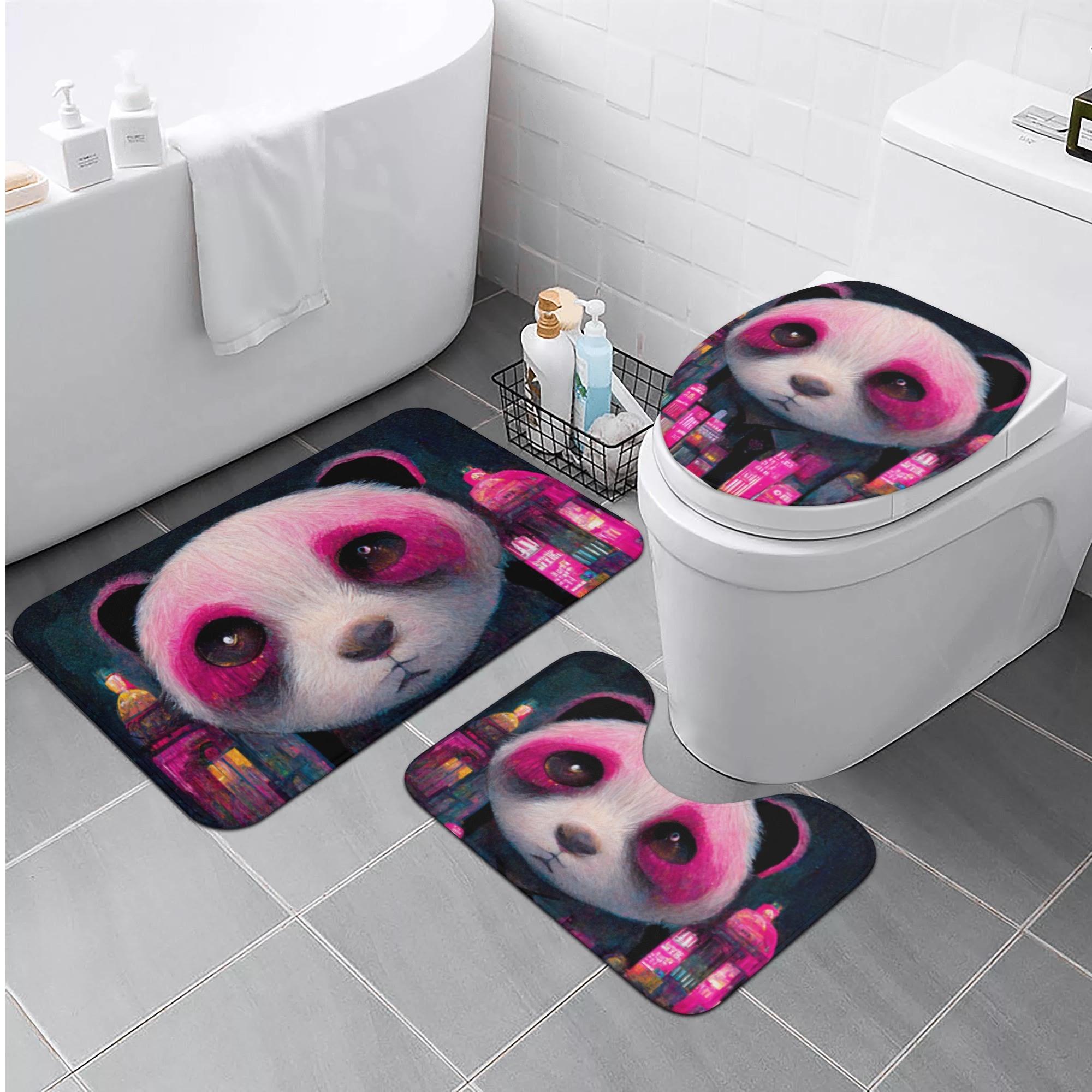 AI画像 都会のピンクパンダ(トイレマットセット) トイレマットセット ユニセックス ホームデコレーショ..