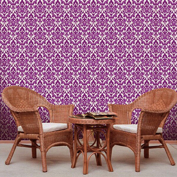 超厚手 2.5m巻 リメイクシート 壁紙シール ”premium” ウォールデコシート P-WA404 ダマスク柄 パープル_ID014