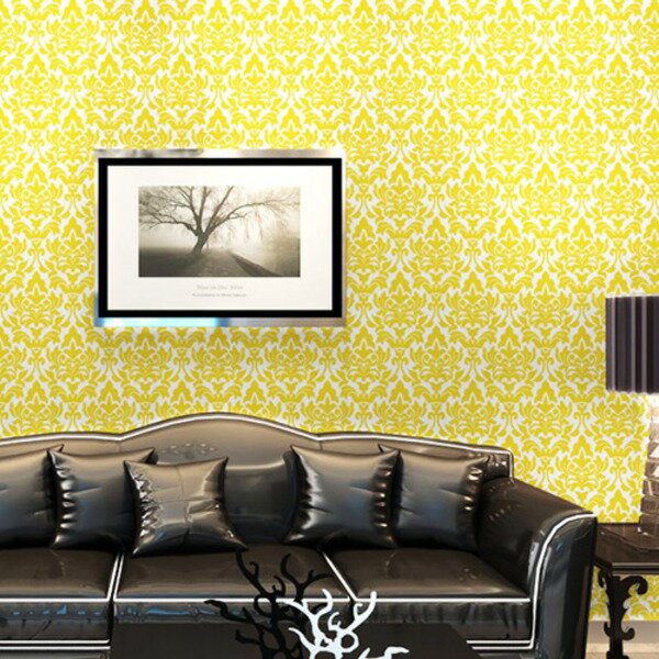 超厚手 2.5m巻 リメイクシート 壁紙シール ”premium” ウォールデコシート P-WA405 ダマスク柄 イエロー_ID014