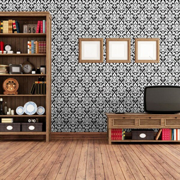 超厚手 2.5m巻 リメイクシート 壁紙シール ”premium” ウォールデコシートP-WA408ダマスク柄 黒白_ID014