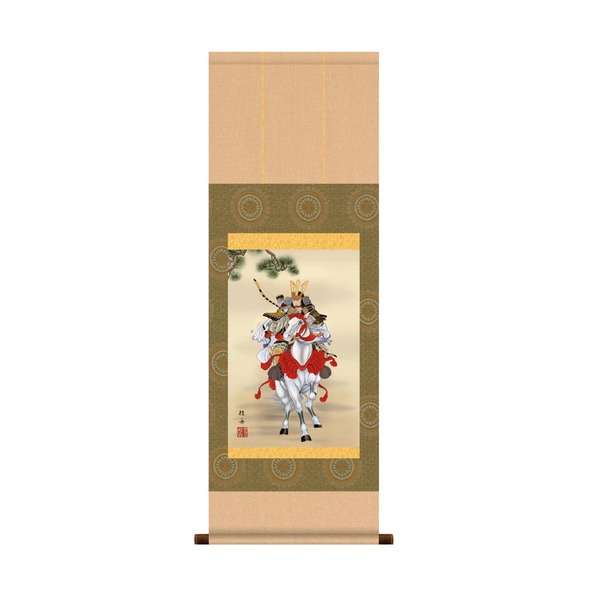 〔 節句掛軸 祝い掛軸 〕こどもの日 端午の節句 掛け軸 長江桂舟 子どもの日 掛軸 「白馬武者」_ID014