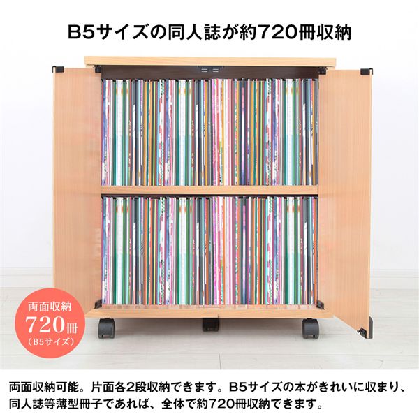 同人誌専用 鍵付扉 押入れブックワゴン 両面扉 ナチュラル 組立品【代引不可】_ID014