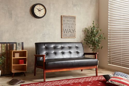 ソファー 2人掛け おしゃれ ソファ レトロ 北欧 2人用 ふたりがけ 肘掛付き 合皮レザー ファブリック 木脚 天然木フレーム 1人暮らし 新生活 NEWRETRO ID003 [2]