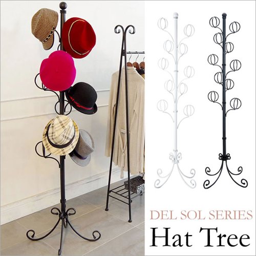 ハットツリー おしゃれ 帽子掛け 帽子ハンガー ハットハンガー ポール 猫脚 姫系 可愛い かわいい 白 黒 アイアン スタンド 室内 エレガント DELSOL ID004