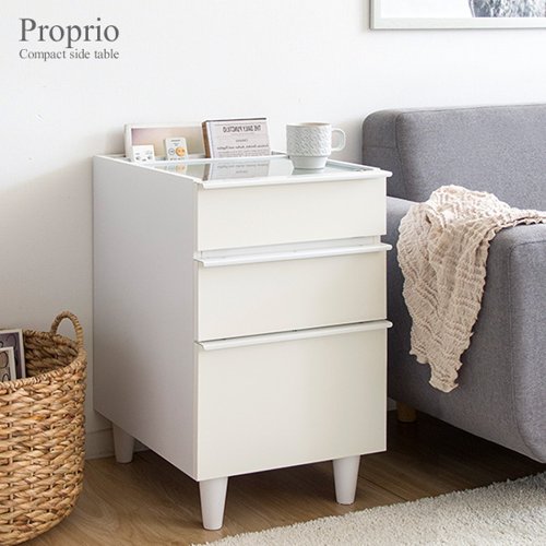 サイドテーブル おしゃれ ナイトテーブル ベッド横 ミニテーブル 白 スリム コンパクト 収納 引き出し 幅30cm 幅40 ガラス天板 北欧 新生活 Proprio ID004