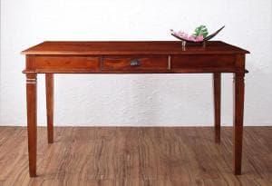 ダイニングテーブル 単品 幅130cm 2人 3人 4人用 長方形 引き出し収納付き ハイタイプ アンティーク調 アジアン レトロ 木製 天然木 マホガニーRADOMシリーズ