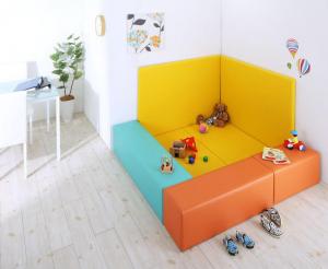 プレイマット 7点セット フロアマット2枚+スツール3枚+壁面マット2枚 155×155 レザー 日本製 子供 店舗..