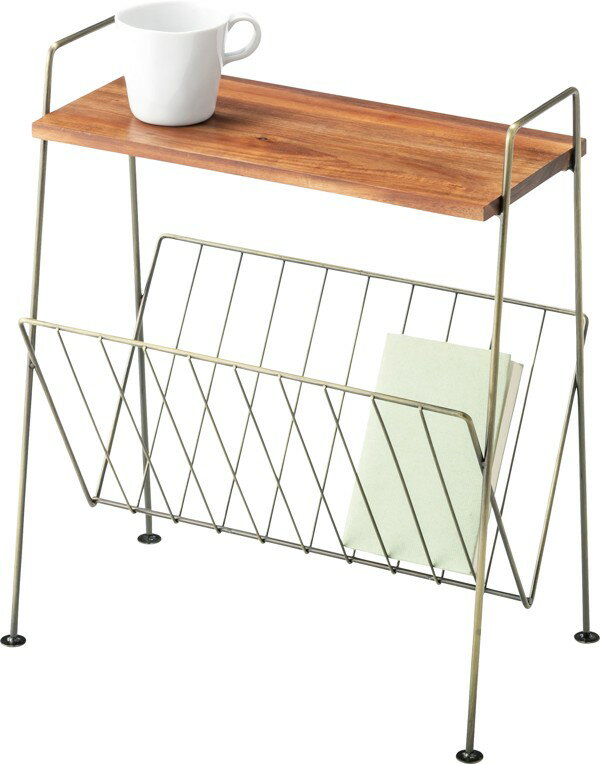 サイドテーブル ラック 棚 幅40cm 高さ40 マガジンラック 完成品 コンパクト 省スペース アイアン かご カゴ 収納 天然木アカシア アンティーク おしゃれ ID012