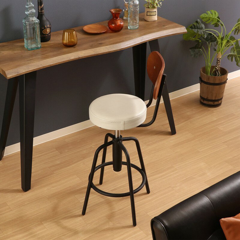 カウンターチェア 1脚 背もたれ付き 昇降 丸型 円形 ハイスツール インダストリアル レトロ おしゃれ 椅子 バーチェア 足置き付き 店舗 ID015