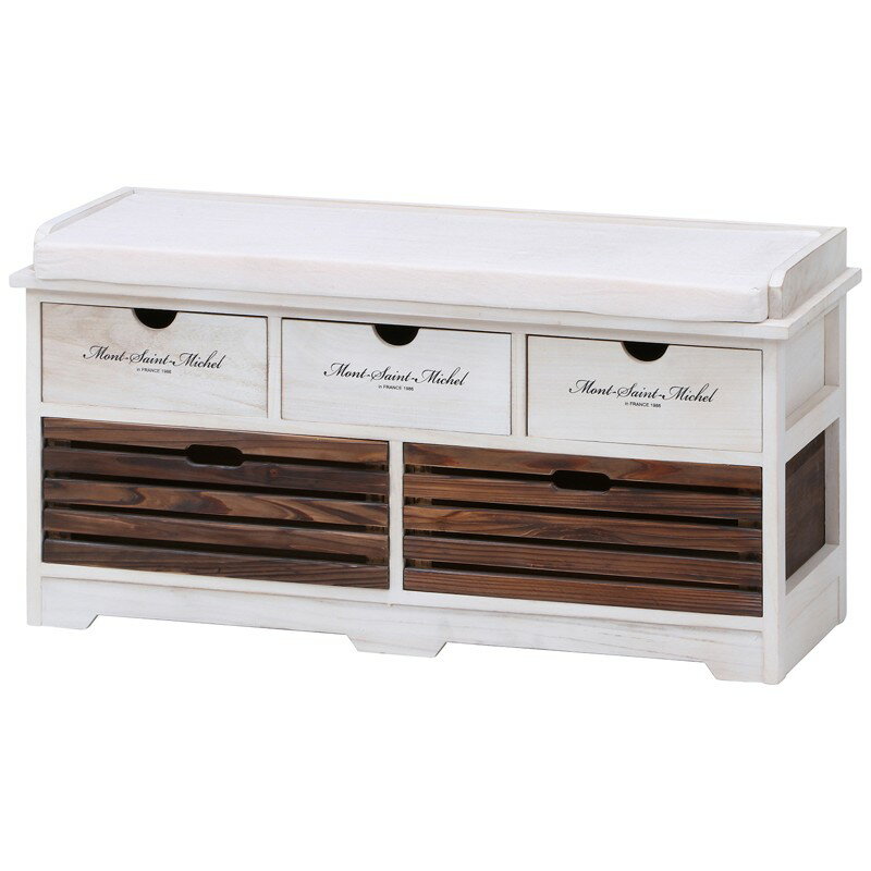 ベンチチェア 幅90cm 引き出し収納付き 完成品 ベンチ 椅子 長椅子 1人用 1人掛け 玄関 おしゃれ 白 木製 天然木 アンティーク かわいい ID015