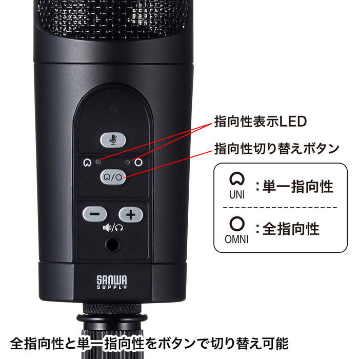 WEB会議高感度USBマイク 指向性が切り替えできる Zoom、Teams対応 サンワサプライ MM-MCU05BK メーカー保証新品 送料無料