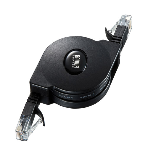 自動巻取りLANケーブル ケーブルを自動巻取り収納可能なCAT6用 ブラック 最大1.5m サンワサプライ KB-MK18BK 新品 送料無料