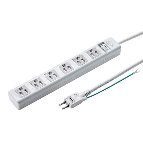 3P 6個口 5m オートシャッター付き電源タップ 一括集中スイッチ 2Pスイングプラグ TAP-SH3650MGSW サンワサプライ 送料無料 新品