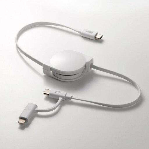 USB2.0 Type-C 巻き取り式ケーブル 0.8m Lightning変換アダプタ付き 持ち運び Apple MFi認証品 コンパクト 白 iphone ipad KB-IPLTCM08W サンワサプライ USB2.0 Type-C 巻き取り式ケーブル 0.8m Lightning変換アダプタ付き 持ち運び Apple MFi認証品 コンパクト 白 iphone ipad KB-IPLTCM08W サンワサプライ