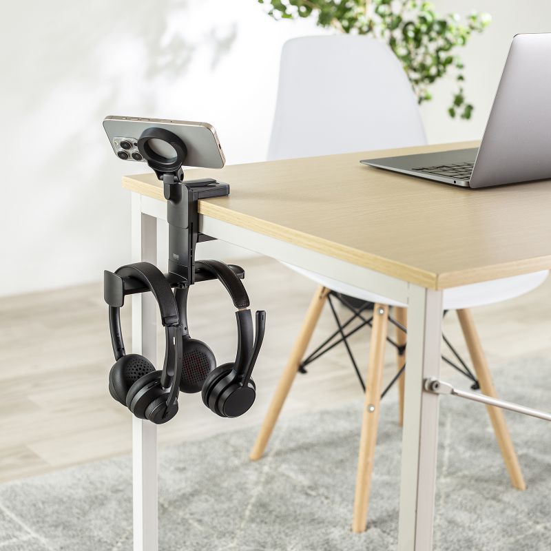 MagSafe対応スマホスタンド マグネットホルダー付き ヘッドホンフック 回転式 簡単取り付け ヘッドホンハンガー 掛け PDA-STN75BK サンワサプライ