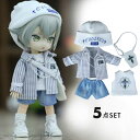 オビツ11 ドール服 ストリート風5点セット 英字Tシャツ ボーダーシャツ デニムパンツ 帽子 ショルダーバッグ ob11 ぬい撮り 撮影小物 人形用 12分の...