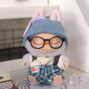 LABUBU 人形服 ドール服 撮影小物 ぬい撮り 人形用 ぬいぐるみ用 ブルーチェック コーディネート5点セット トップス+パンツ+帽子+メガネ+ショルダーバッグ カジュアル おしゃれ 男の子 女の子兼用 POPMART LABUBU対応 ドール用衣装 アウトフィット