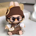 LABUBU 人形服 ドール服 撮影小物 ぬい撮り 人形用 17cm対応 6点フルコーデセット 帽子+Tシャツ+オーバーオール+靴+眼鏡+ショルダーバッグ 焦糖ブラウン カジュアルスタイル おしゃれ 男の子 女の子兼用 POPMART LABUBU対応 ドール用衣装 アウトフィット