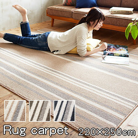 ★24日20時から使える5％OFFクーポン配布中★日本製 ストライプ柄 ラグカーペット ストレイル 長方形 220×250cm 防ダニ ラグマット 絨毯 マット じゅうたん ストライプ 柄 ホットカーペット対応 床暖対応 子供部屋 リビング ダイニング キッチン/一人 おしゃれ オシャレ