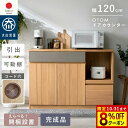 ★8%OFFクーポン配布★日本製 国産家具キッチンボード レンジ台 ロータイプ 幅120cm 引き出し スライド棚 収納棚 食器棚 ラック 間仕切り 台所 ナチュラル 北欧 モダン 木目 作業台 キッチン収納 炊飯器 電子レンジ 家電収納 レンジボード オートム 120ドアカウンター