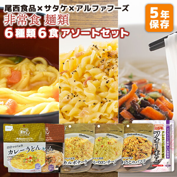 楽天防災用品専門店ヤマックス非常食 麺類 6種類 6食 アソートセット 尾西食品 サタケ アルファフーズ | 米粉めん 2種類 マジックパスタ 3種類 美味しい防災食 1種類 各1食 | 長期保存 賞味期限5年 非常食 保存食 防災食 めん 主食 災害用 備蓄 防災 cp5【レビュー投稿で300円OFFクーポン】