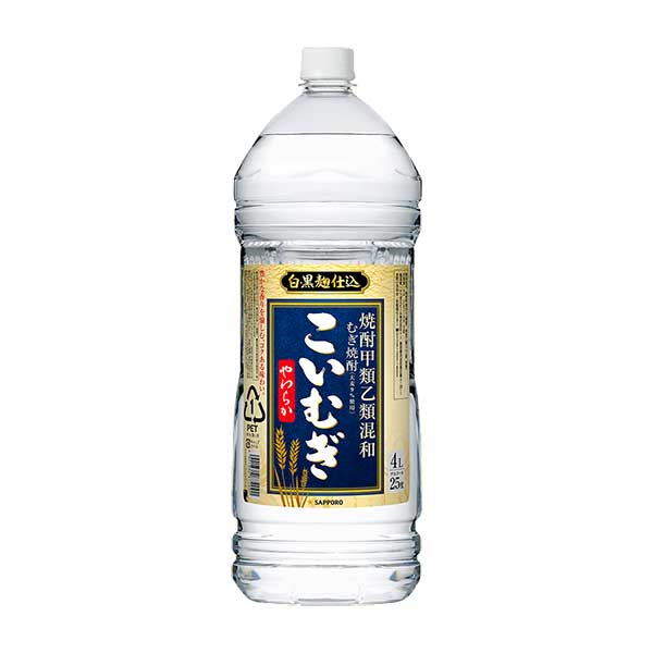 サッポロ こいむぎやわらか 麦焼酎 25度 [PET] 4L 4000ml 4本[ケース販売] 送料無料 沖縄対象外 [サッポロ 麦焼酎 日本 G033]