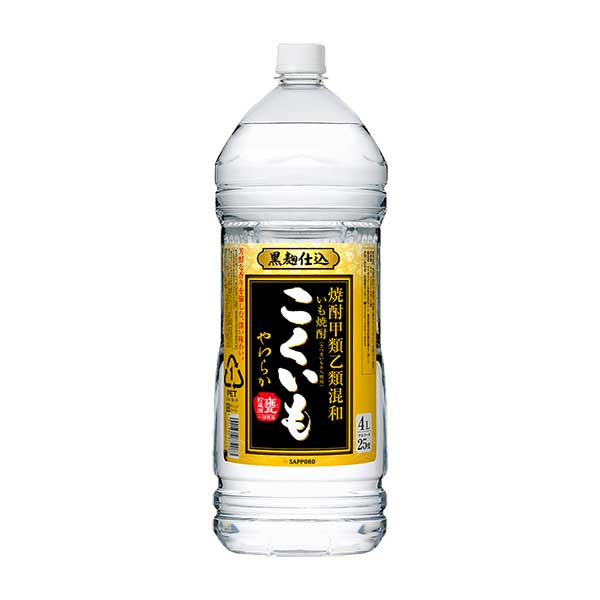 楽天ハードリカー　楽天市場店サッポロ こくいもやわらか 芋焼酎 25度 [PET] 4L 4000ml × 4本[ケース販売] 送料無料（沖縄対象外） [サッポロ 芋焼酎 日本 G031]