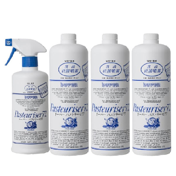 【値上げ対象】ドーバー パストリーゼ77 ヘッド付 500ml + 詰替 1L 1000ml × 3本[セット販売] 送料無料(沖縄対象外)[北海道・沖縄お届け不可] アルコール消毒液 防菌 消臭 ウィルス 掃除 除菌 抗菌 pasteuriser77 [ドーバー洋酒]のサムネイル