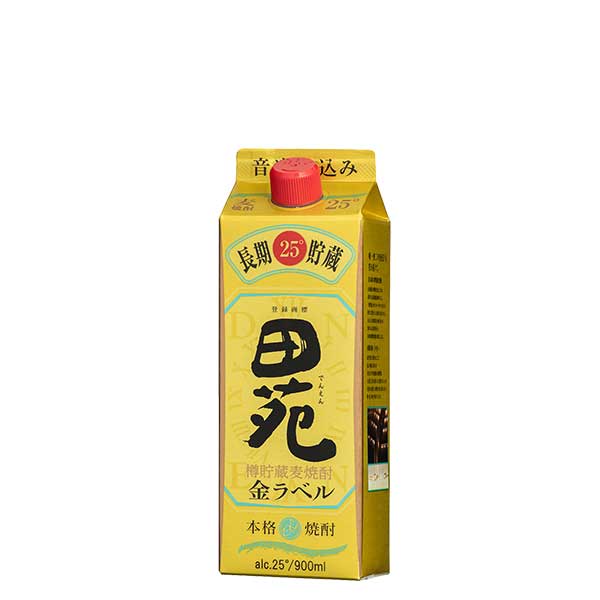 田苑 金ラベル 麦 25度 [紙パック] 900ml x 6本[ケース販売] 送料無料(沖縄対象外) [田苑酒造 麦焼酎 乙類 日本 鹿児島県]