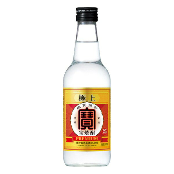 宝酒造の甲類焼酎「極上〈宝焼酎〉」25度の360mlです。厳選した原料と樽貯蔵熟成酒のブレンドにより、まろやかでクリアな味わいに仕上げています。水割りやお湯割り、サワーのベースにもおすすめです。