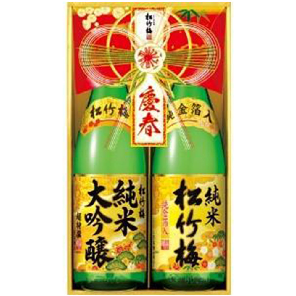 金粉入りの日本酒ギフト 宝 松竹梅 純米大吟醸・金箔純米 2本セット JD-RK 1.8L x 2本 x 3セット[ケース販売][宝酒造 15度 日本酒 日本 兵庫県 51396]