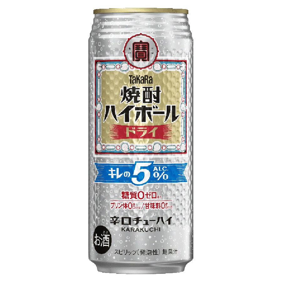 宝酒造が手がける「焼酎ハイボール キレの5％ ドライ」の500ml缶です。焼酎ベースのすっきりとした味わいに、キレのある炭酸がアクセントの辛口チューハイ。糖質ゼロ設計で、食事中にも気軽に楽しめるのが特徴です。アルコール度数5％で飲みやすく、さまざまな食事シーンに馴染む一本。唐揚げや焼き鳥、餃子など揚げ物・焼き物との相性が良く、家飲みの食中飲料としても活躍します。糖質を気にしながらお酒を楽しみたい方、すっきりした辛口チューハイが好きな方、食事と一緒に気軽に飲める缶チューハイを探している方におすすめです。