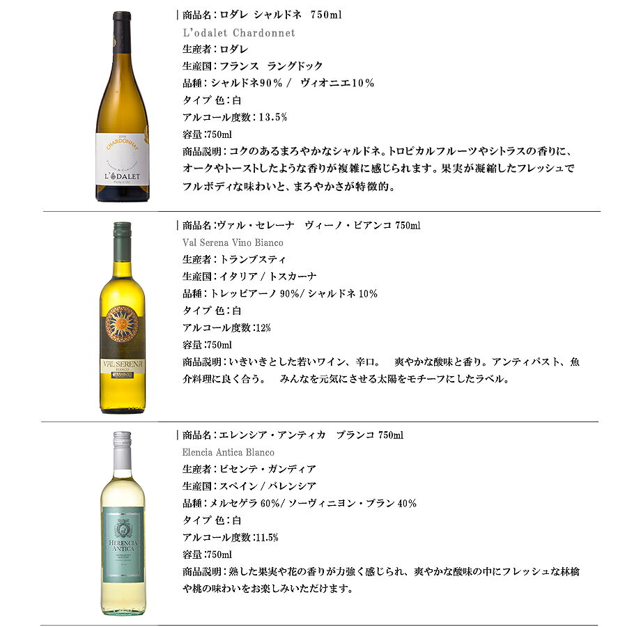 ワインセット 金賞受賞入り デイリーワイン 白 飲みくらべ5本セット 送料無料(本州のみ) あす楽対応 [フランス イタリア スペイン ワインセット wine set 飲み比べ]ギフト プレゼント 贈り物 お祝い 内祝い お返し 誕生日プレゼント 父の日 敬老の日 yo-sake222-10018824 ハードリカー2号店 楽天市場店 サンプル画像2