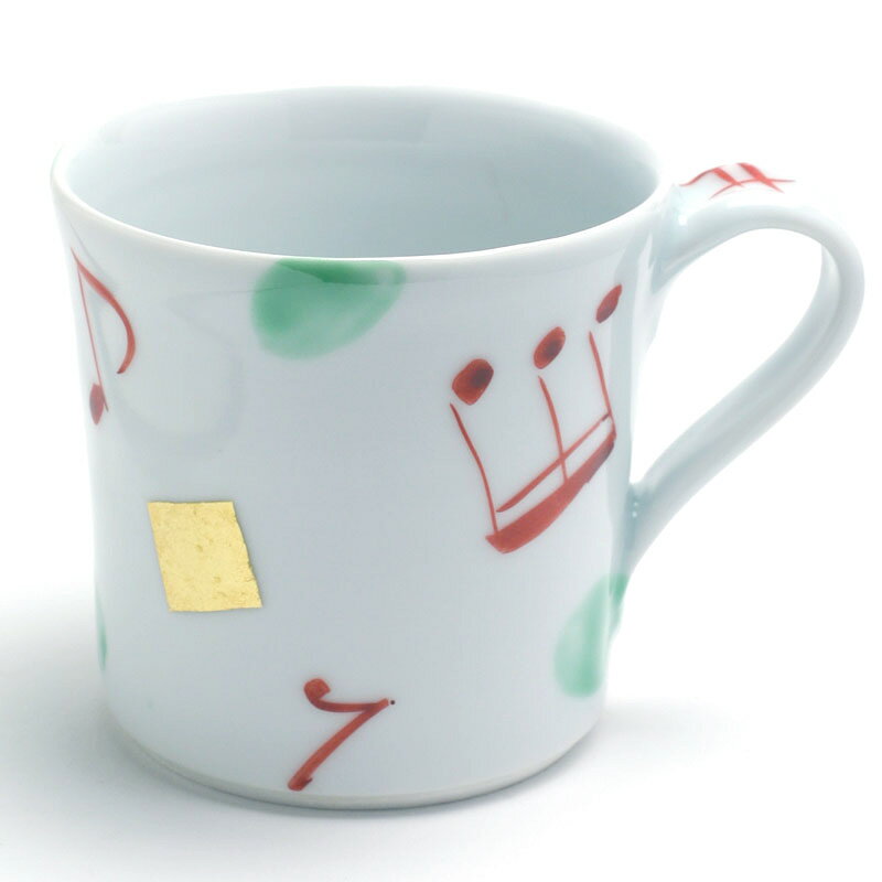 色絵：音符マグカップ・金箔色絵・古川章蔵《マグカップ・コーヒ