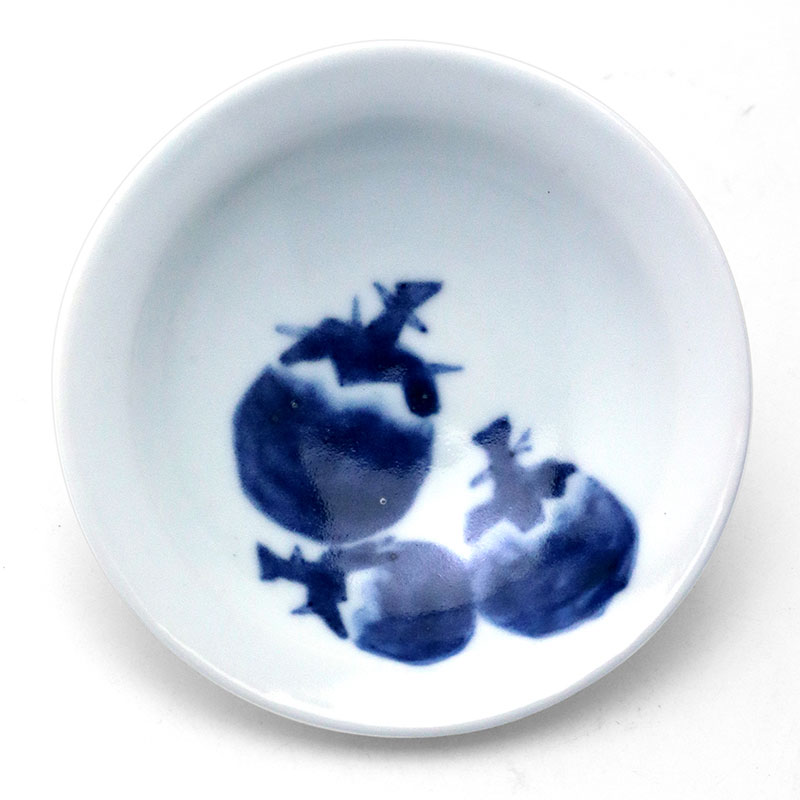 【現品限り！】染付：3寸丸茄子文皿・縁あり・植山昌昭《小皿・10.5cm》のサムネイル