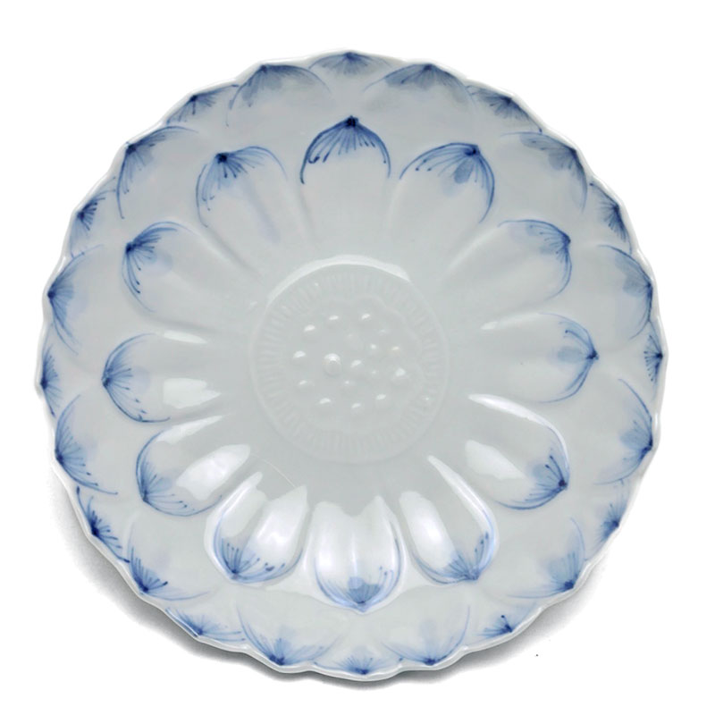 九谷焼：染付蓮花形向付・正木春蔵《中皿・浅鉢・16.5cm》