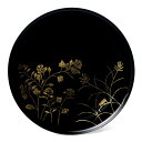 漆器:黒目はじき宗寛盆8寸・秋草文箔絵・守田漆器・山本哲《大皿・24.0cm》