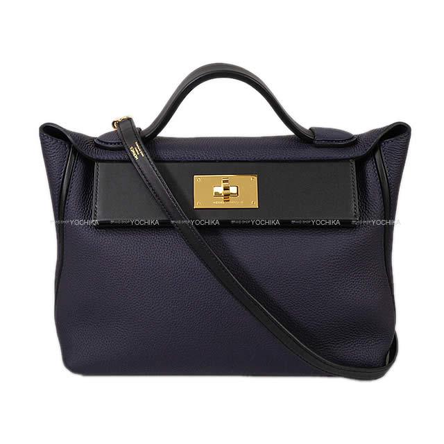 HERMES エルメス ショルダーハンドバッグ "サック 24/24 - 29 ヴァンキャトル" ブルーニュイX黒 トゴXスイフト ゴールド金具 展示新品 (HERMES Shoulder handbag ”Sac 24/24 29" Bleu nuit/Black (Noir) Togo/Swift GHW [Exhibition][Authentic])【あす楽対応】#yochikaのサムネイル