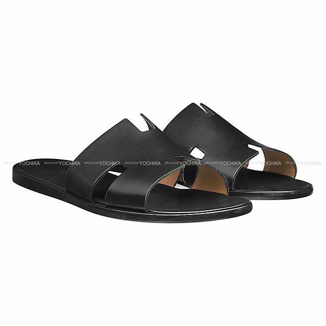 【ご褒美に★】HERMES エルメス メンズ レザーソール サンダル "イズミール" #41 1/2 黒(ブラック) カーフ 新品 (HERMES Mens Leather sole Sandal "Izmir" #41 1/2 Noir(Black) Calf[Brand new][Authentic])【あす楽対応】#yochikaのサムネイル