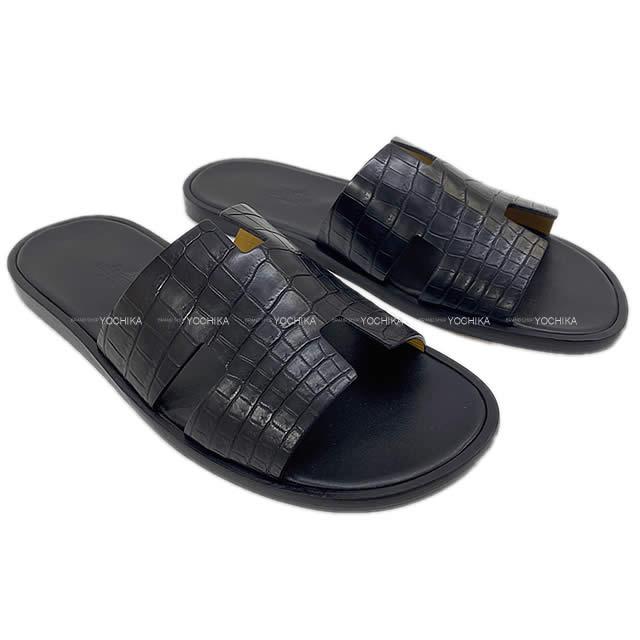 【ご褒美に★】HERMES エルメス メンズ レザーソール サンダル "イズミール" #42 黒 クロコダイル ニロティカス 新品 (HERMES Mens Leather sole Sandal "Izmir" #42 Black)【あす楽対応】#yochikaのサムネイル