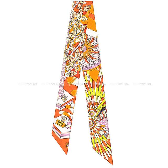 【ご褒美に★】2020年春夏 新作 HERMES エルメス ツイリー スカーフ "ペガサスの源泉" オレンジ/モーヴ/白(ホワイト) シルク100% 新品 (HERMES Twilly Scarf "La Source de Pegase" Orange/Mauve/Blanc(White) Silk100%)【あす楽対応】#yochikaのサムネイル