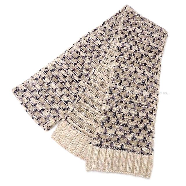 【ご褒美に★】CHANEL シャネル ミニ ココマーク チャーム付 ツイード マフラー 黒(ブラック) ツイード シルバー金具 新品同様【中古】 ([Pre-loved]CHANEL Tweed Scarf with mini coco mark charm SHW[Near mint][Authentic])【あす楽対応】#yochikaのサムネイル