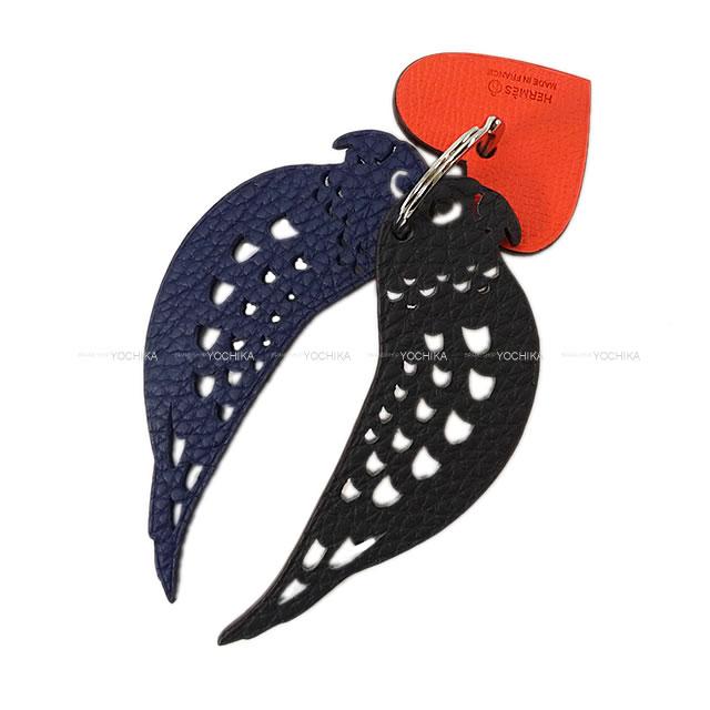 【ご褒美に☆】HERMES エルメス バッグチャーム プティアッシュ チャーム "インコ&ハート" 黒(ブラック)Xローズエグランタイン トリヨンXエプソン 新品 (Bag charm Charm petit H "Parakeets & Heart")のサムネイル