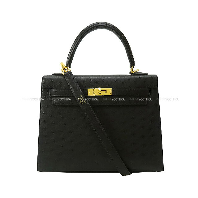 HERMES エルメス ケリー25 外縫い 黒 (ブラック) オーストリッチ ゴールド金具 ショルダーバッグ U刻印 新品未使用(HERMES Kelly25 Sellier Noir (Black) Ostrich(Autruche) Gold HW Shoulder bag[EXCELLENT][Authentic])【あす楽対応】#yochikaのサムネイル