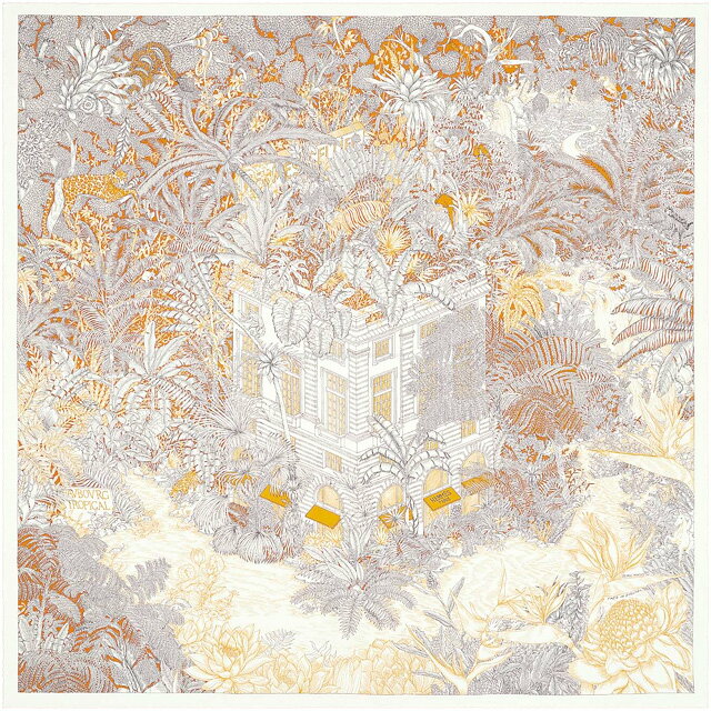 【ご褒美に☆】2021年 春夏 HERMES エルメス カレ90 カレウォッシュ フォーブルトロピカル セピア/白/クリーム シルク100％ スカーフ 新品未使用(2021 SS HERMES Carre 90 Carre wash Faubourg Tropical Vieux Rose/Vert/Bleu Silk100% scarf)【あす楽対応】#yochikaのサムネイル